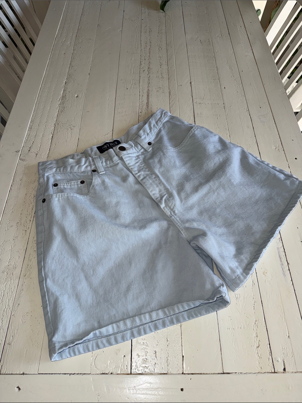 Vintage 90s Navy Blue Light Blue womans Denim Shorts size 10R high waist